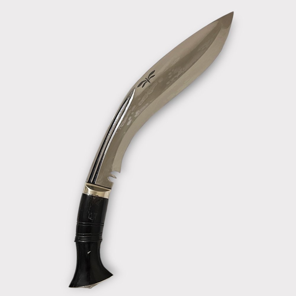 Hanshee Goorkhali Kukri made of 5160 steel with a deep wide fuller. It has a buffalo horn handle