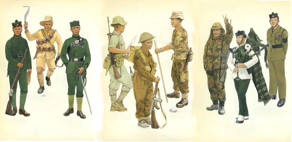 Gurkha in different uniforms with their Khukuri