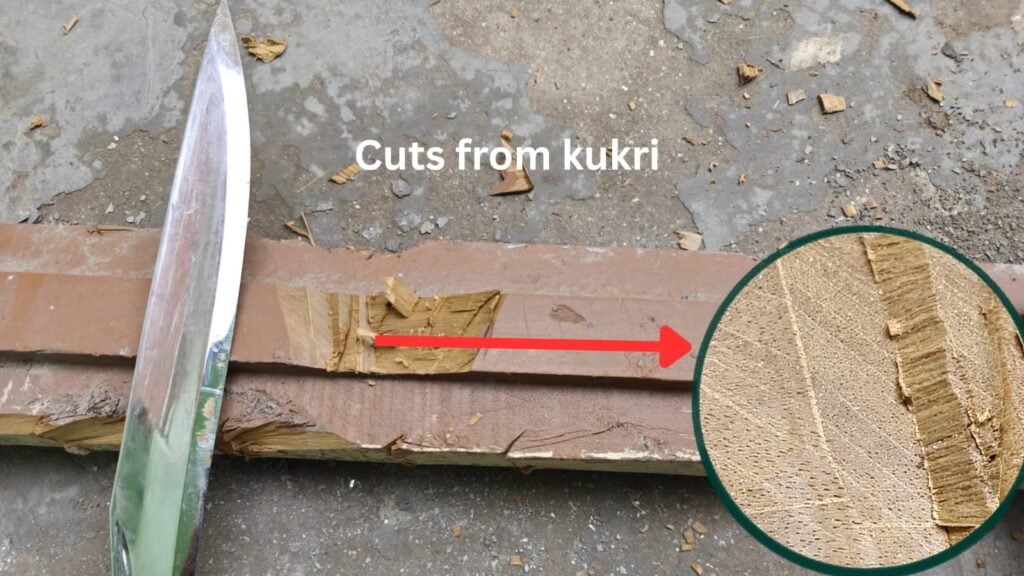 when we do V shape chopping using the kukri, the results shows that  cuts were clean, the fibers were cut like a butter knife through a butter